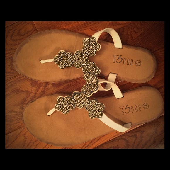 Rouge Helium Shoes - Rouge Beaded Flip Flops